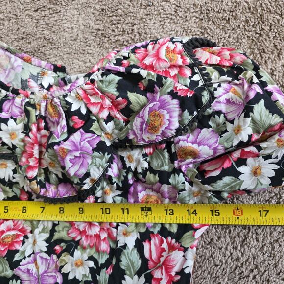 Vtg Floral Peasant Midi Dress Sz Small Collar Cottage Prairie Puff Sleeve Ruffle - Picture 9 of 12
